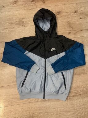 Nike Colorblock Hooded Windbreaker Jacket - Black/Blue/Light Gray